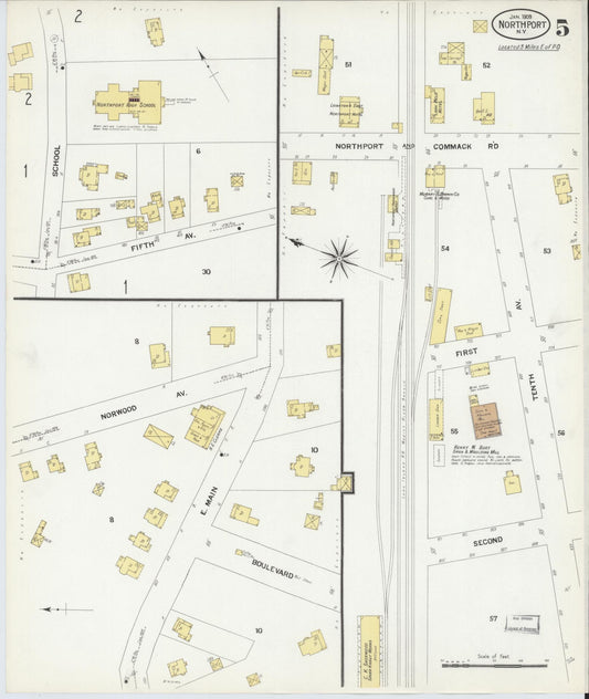 Sanborn Fire Insurance Map from Northport, Suffolk County, New York (1909), Sheet #0005 - Historic Sanborn Fire Insurance Map Print, vintage old map wall art, antique decor, genealogy gift, New York New York map