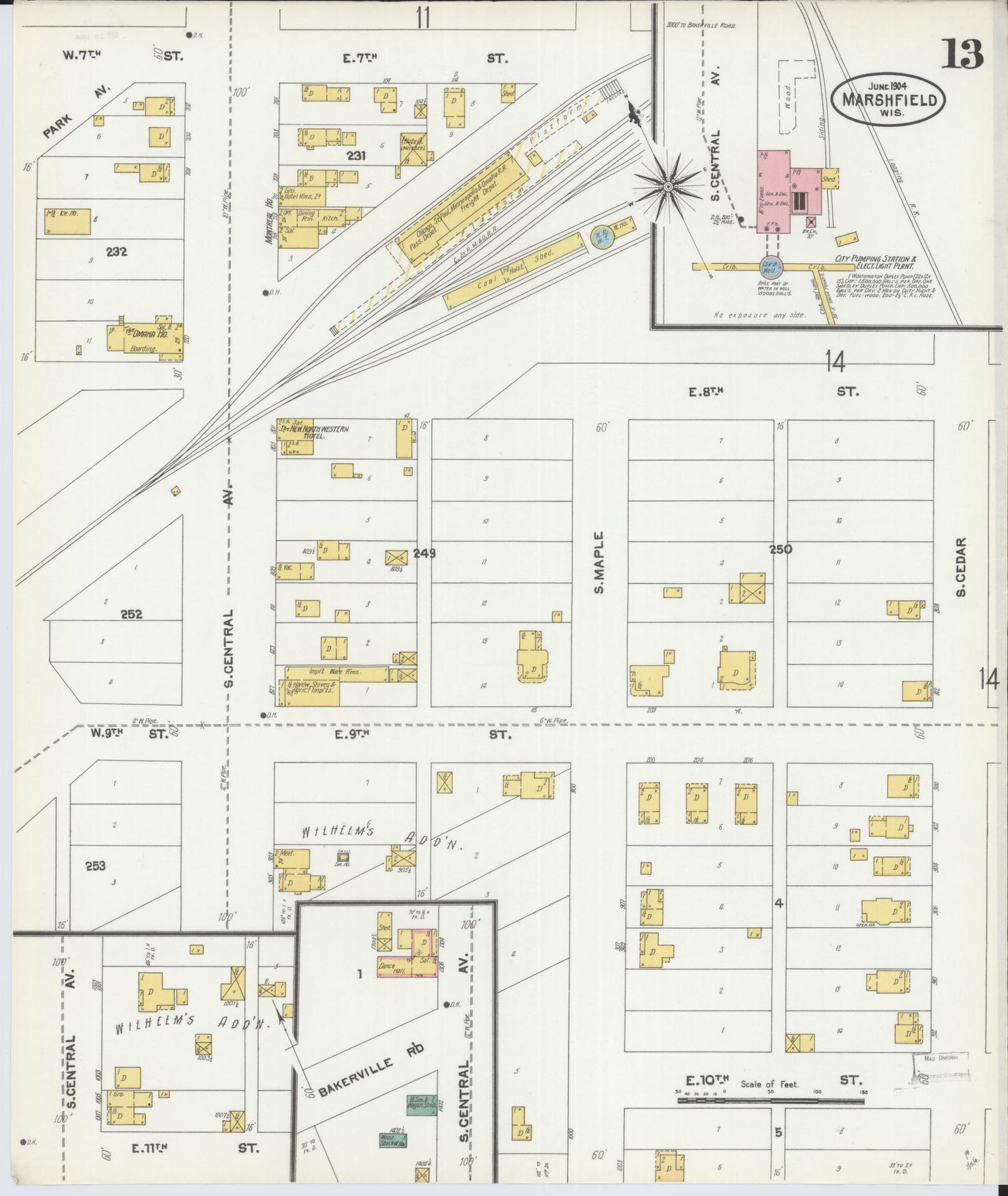 Sanborn Fire Insurance Map from Marshfield, Wood County, Wisconsin (1904), Sheet #0013 - Historic Sanborn Fire Insurance Map Print, vintage old map wall art, antique decor, genealogy gift, Wisconsin Wisconsin map
