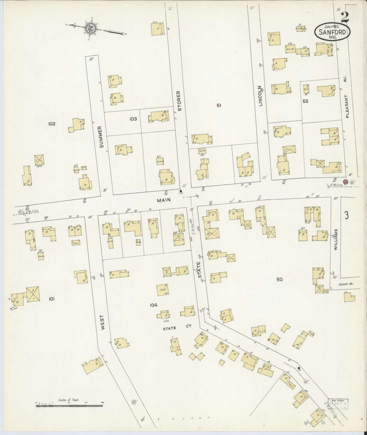 Sanborn Fire Insurance Map from Sanford, York County, Maine (1912), Sheet #0002 - Complete Map Set gallery image, historic Sanborn map, vintage wall art, Maine Maine