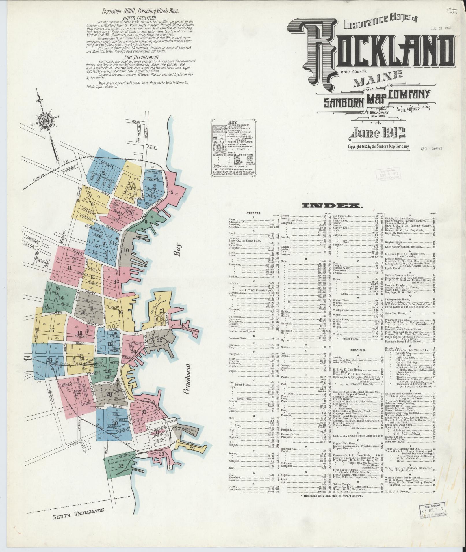 Sanborn Fire Insurance Map from Rockland, Knox County, Maine. (1912) – Historic Sanborn Fire Insurance Map Print