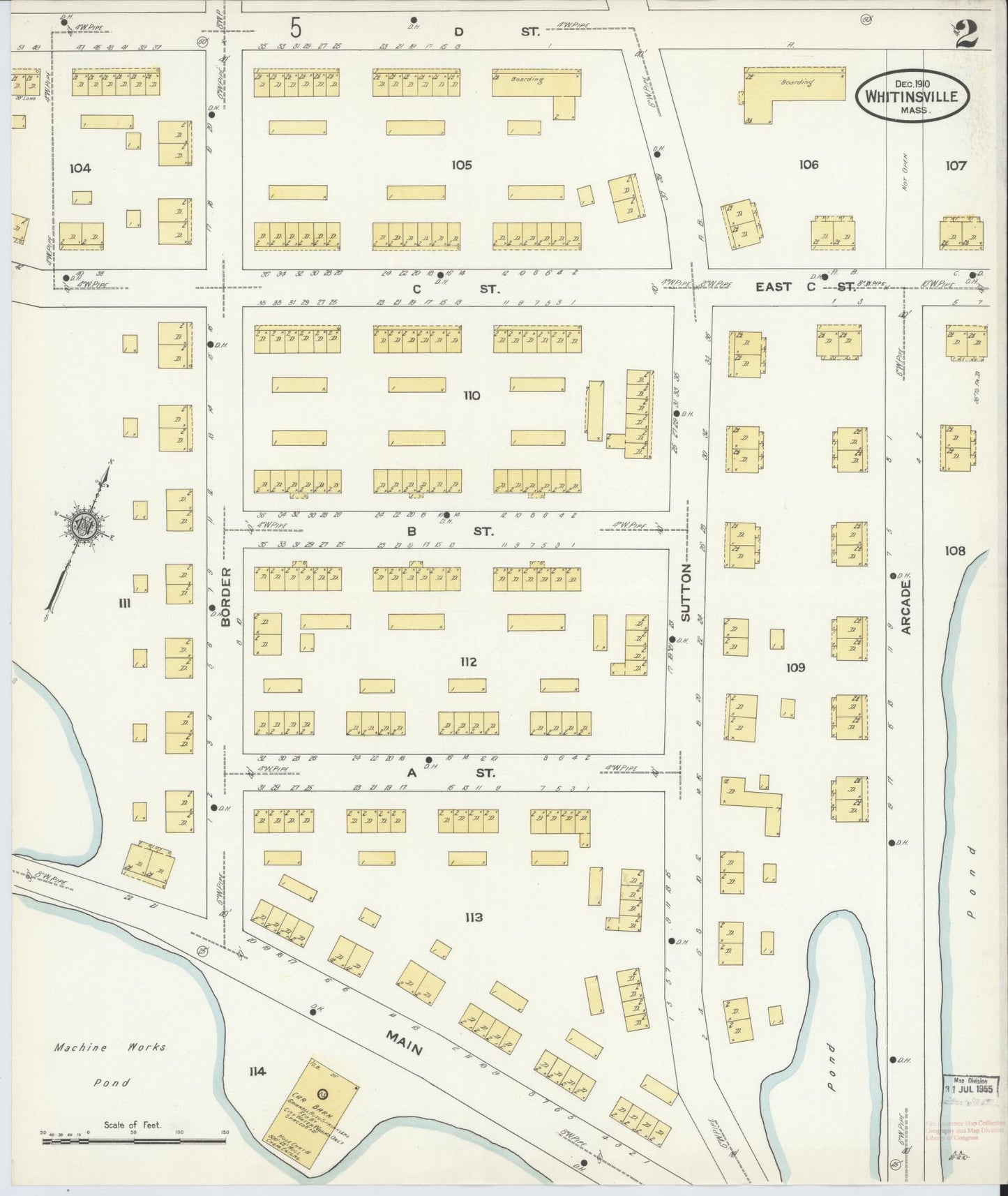 Sanborn Fire Insurance Map from Whitinsville, Worcester County, Massachusetts (1910), Sheet #0002 - Historic Sanborn Fire Insurance Map Print, vintage old map wall art, antique decor, genealogy gift, Massachusetts Massachusetts map