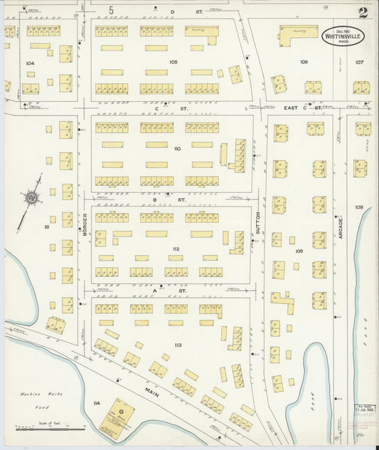 Sanborn Fire Insurance Map from Whitinsville, Worcester County, Massachusetts (1910), Sheet #0002 - Historic Sanborn Fire Insurance Map Print, vintage old map wall art, antique decor, genealogy gift, Massachusetts Massachusetts map