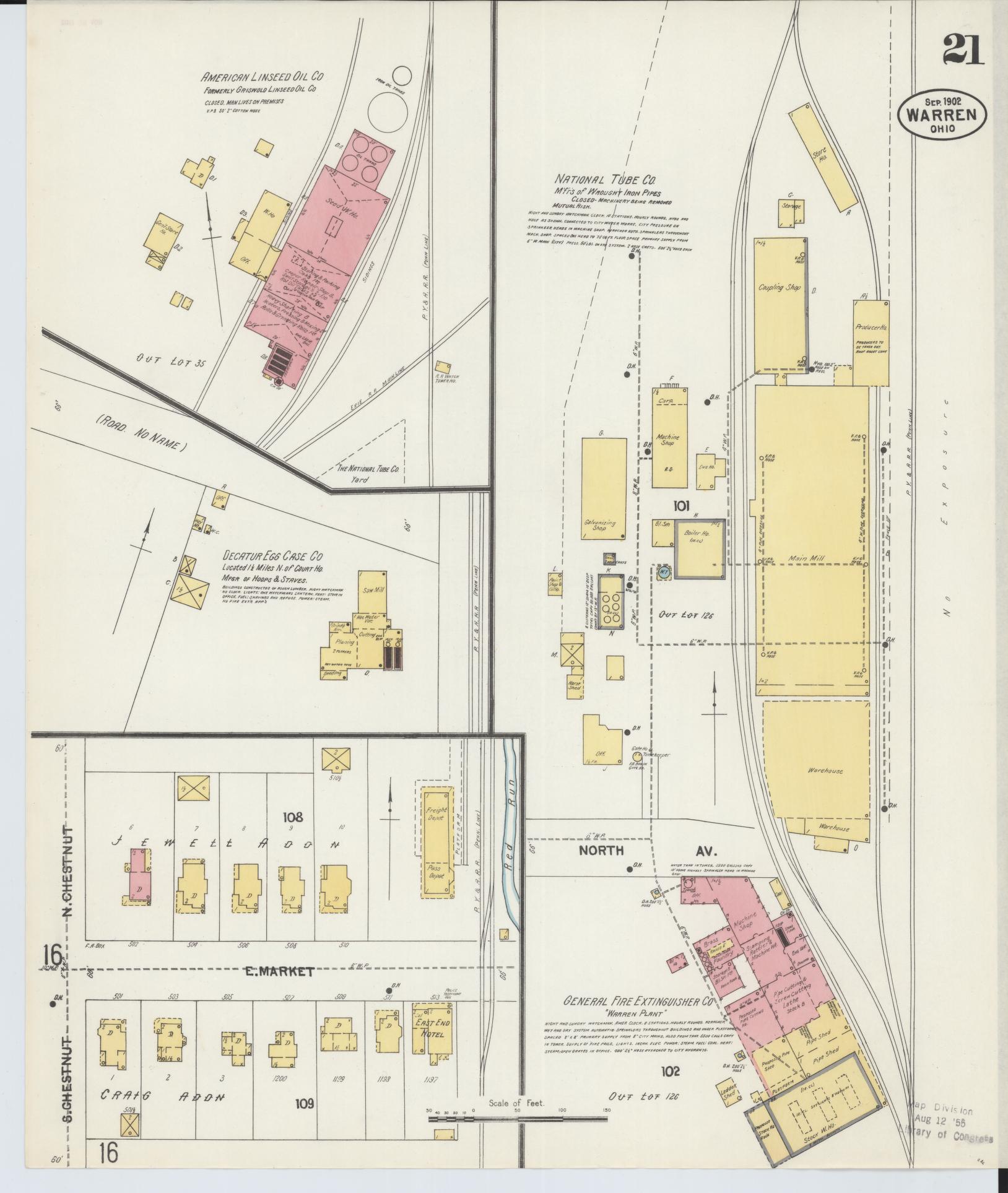 Sanborn Fire Insurance Map from Warren, Trumbull County, Ohio (1902), Sheet #0021 - Historic Sanborn Fire Insurance Map Print, vintage old map wall art, antique decor, genealogy gift, Ohio Ohio map