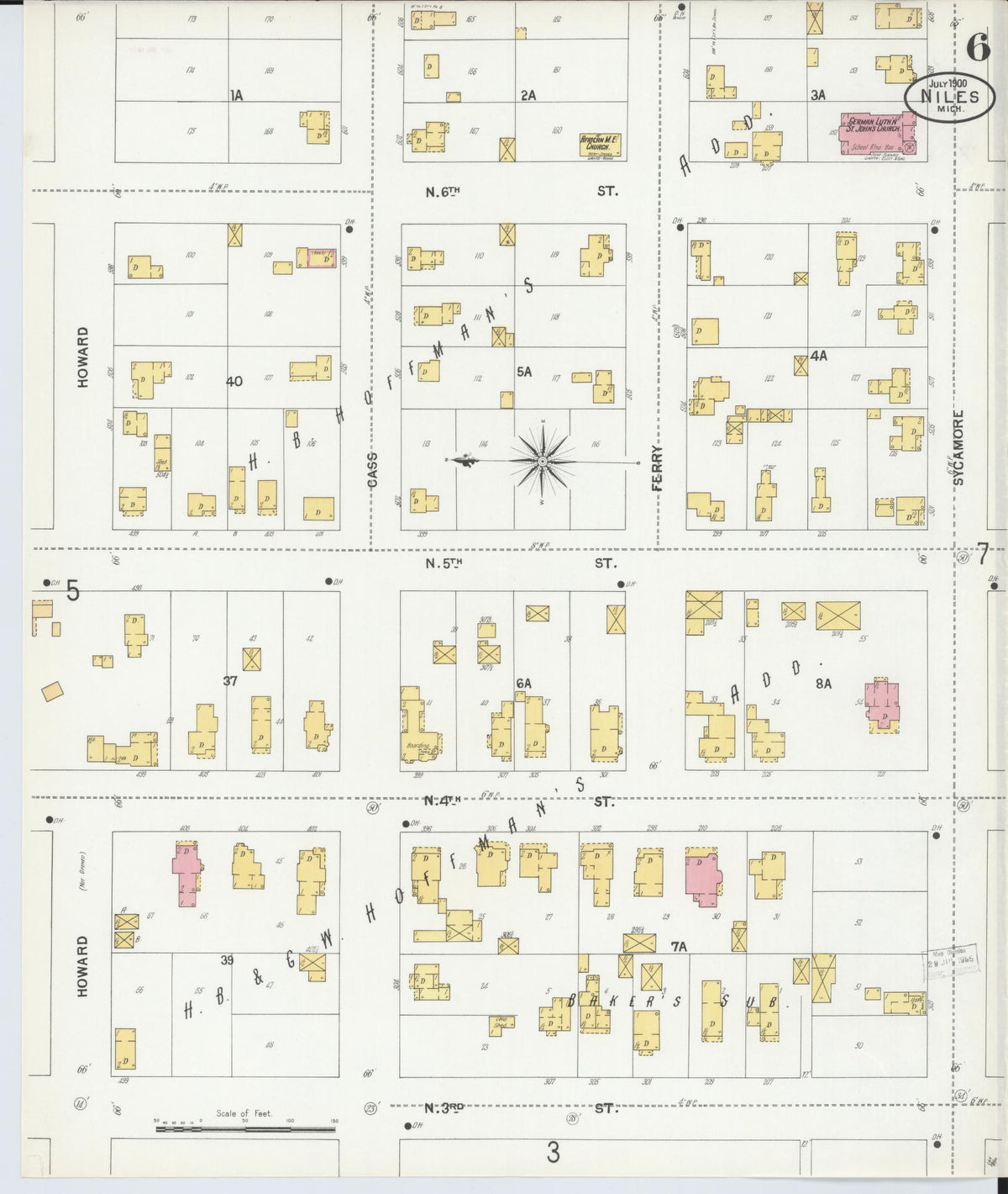Sanborn Fire Insurance Map from Niles, Berrien County, Michigan (1900), Sheet #0006 - Historic Sanborn Fire Insurance Map Print, vintage old map wall art, antique decor, genealogy gift, Michigan Michigan map