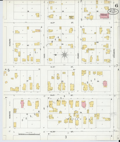 Sanborn Fire Insurance Map from Niles, Berrien County, Michigan (1900), Sheet #0006 - Historic Sanborn Fire Insurance Map Print, vintage old map wall art, antique decor, genealogy gift, Michigan Michigan map