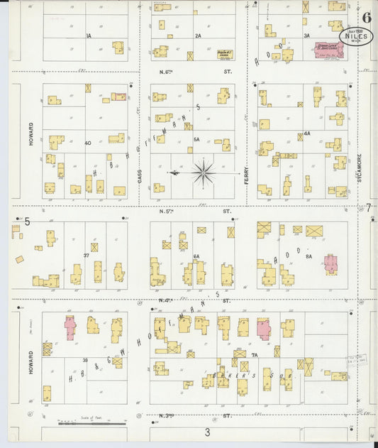 Sanborn Fire Insurance Map from Niles, Berrien County, Michigan (1900), Sheet #0006 - Historic Sanborn Fire Insurance Map Print, vintage old map wall art, antique decor, genealogy gift, Michigan Michigan map