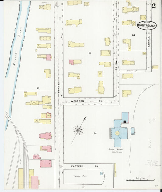 Sanborn Fire Insurance Map from Montpelier, Washington County, Vermont (1894), Sheet #0002 - Historic Sanborn Fire Insurance Map Print, vintage old map wall art, antique decor, genealogy gift, Vermont Vermont map