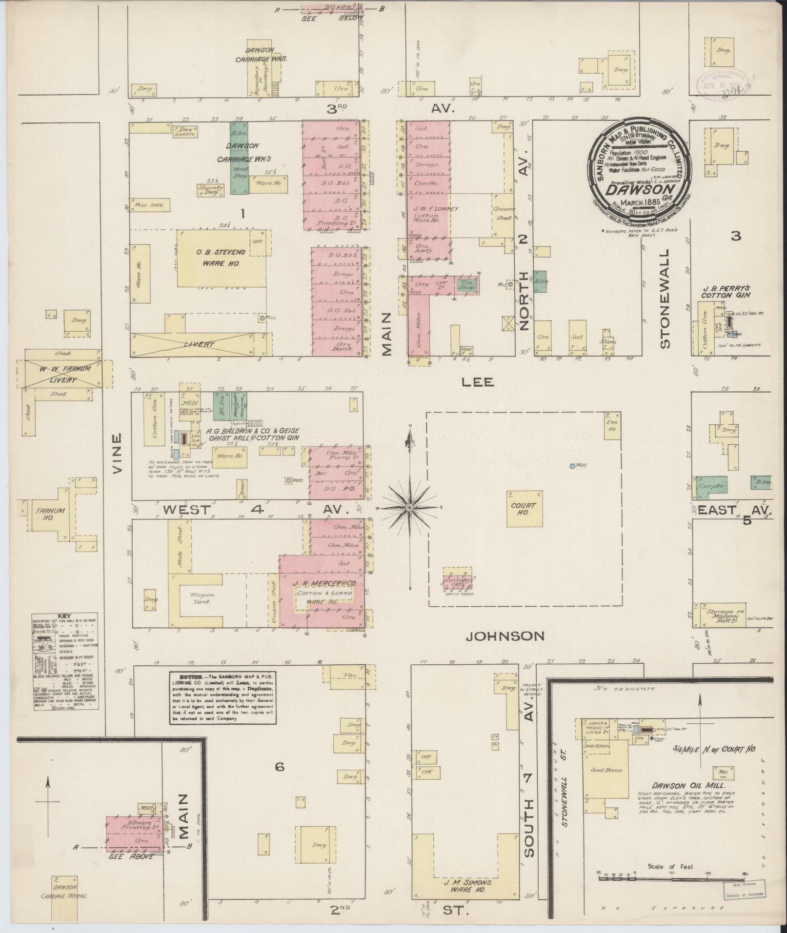 Sanborn Fire Insurance Map from Dawson, Terrell County, Georgia (1885), Sheet #0001 - Historic Sanborn Fire Insurance Map Print, vintage old map wall art, antique decor, genealogy gift, Georgia Georgia map