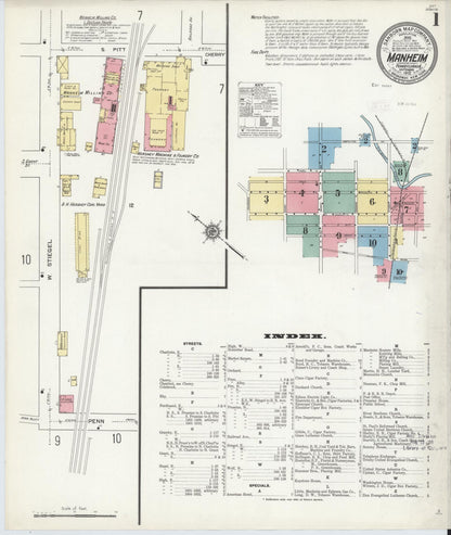 Sanborn Fire Insurance Map from Manheim, Lancaster County, Pennsylvania (1912), Sheet #0001 - Historic Sanborn Fire Insurance Map Print, vintage old map wall art, antique decor, genealogy gift, Pennsylvania Pennsylvania map