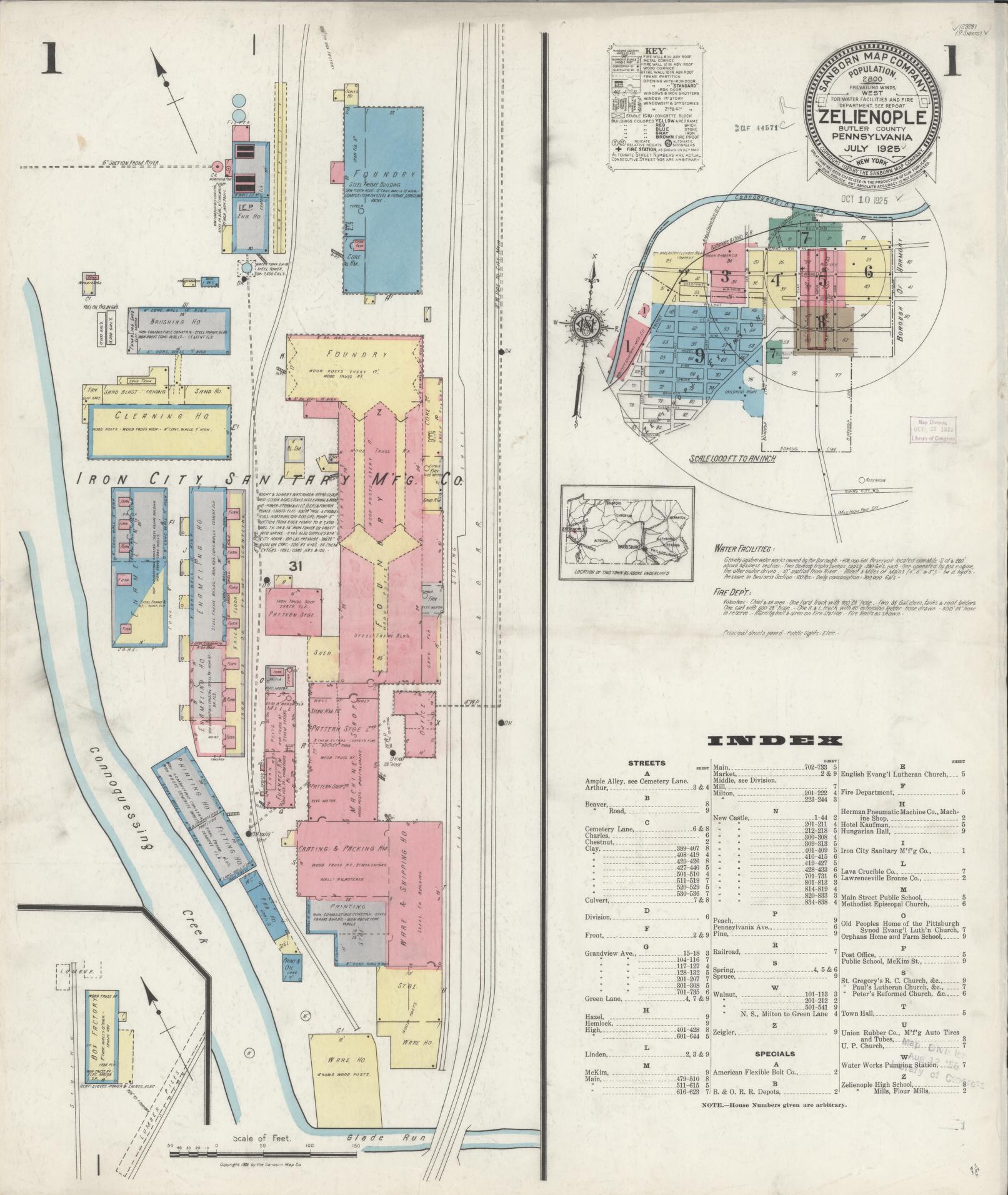 Sanborn Fire Insurance Map from Zelienople, Butler County, Pennsylvania (1925), Sheet #0001 - Complete Map Set gallery image, historic Sanborn map, vintage wall art, Pennsylvania Pennsylvania