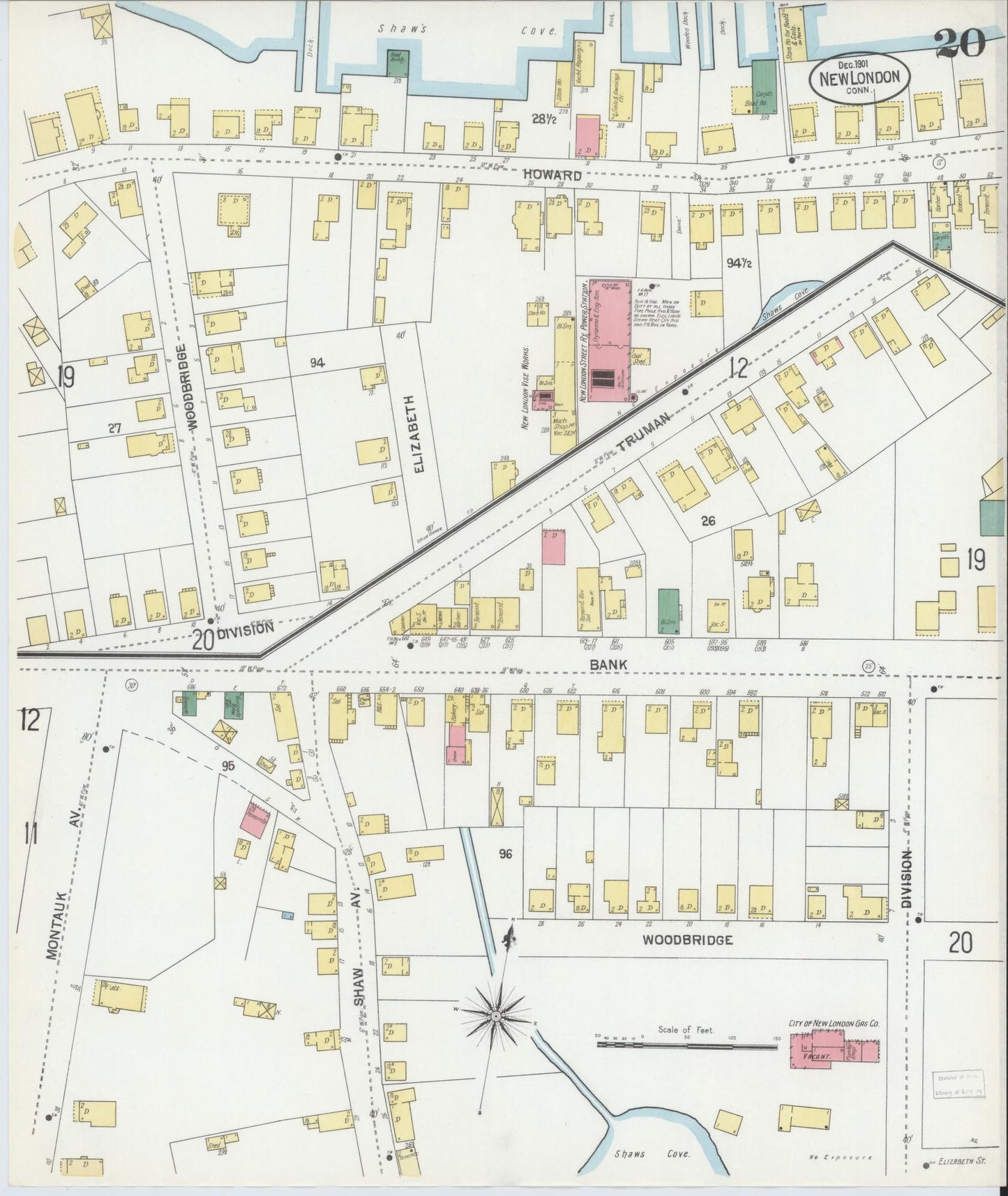 Sanborn Fire Insurance Map from New London, New London County, Connecticut (1901), Sheet #0020 - Complete Map Set gallery image, historic Sanborn map, vintage wall art, Connecticut Connecticut