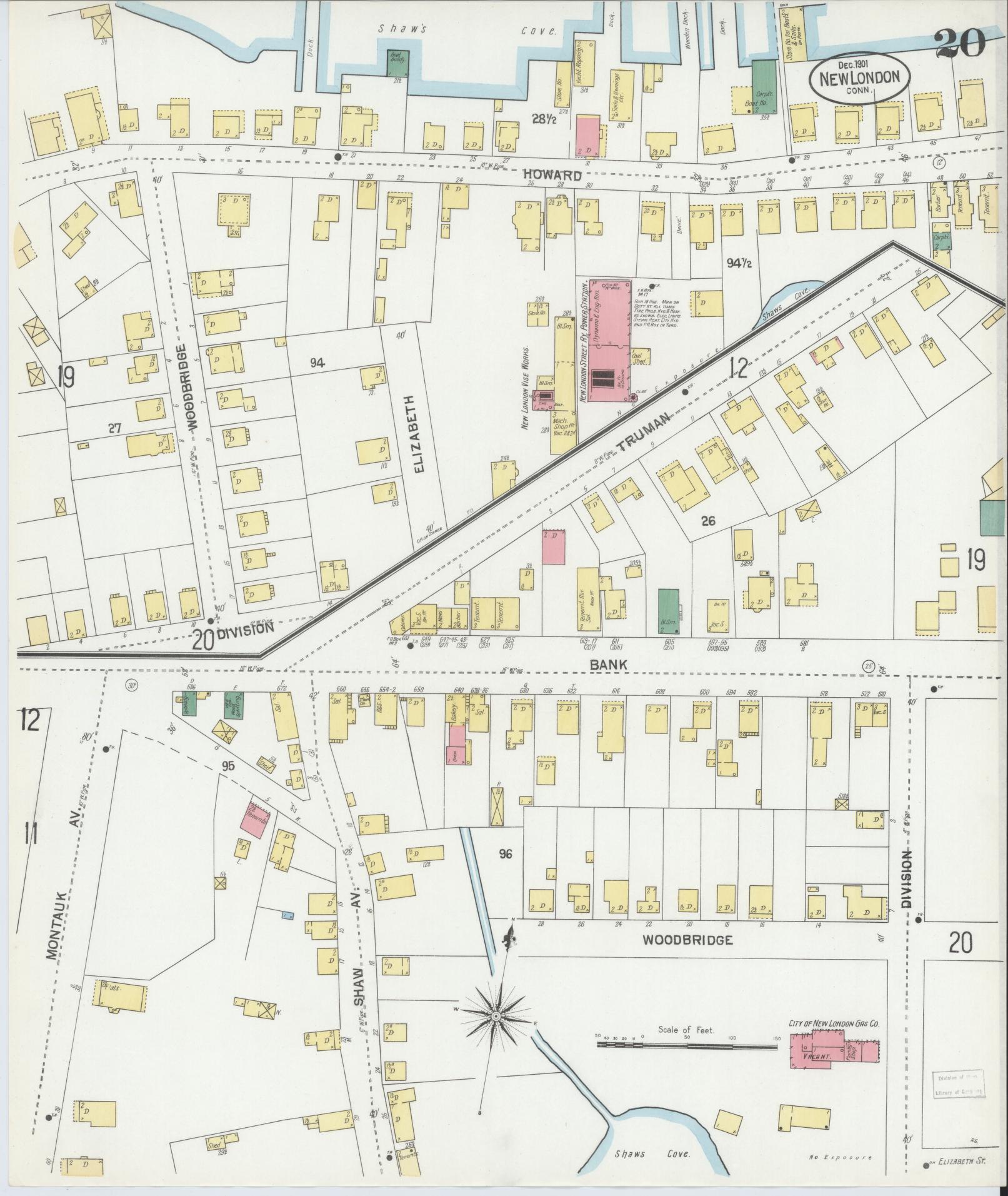 Sanborn Fire Insurance Map from New London, New London County, Connecticut (1901), Sheet #0020 - Complete Map Set gallery image, historic Sanborn map, vintage wall art, Connecticut Connecticut