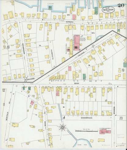 Sanborn Fire Insurance Map from New London, New London County, Connecticut (1901), Sheet #0020 - Complete Map Set gallery image, historic Sanborn map, vintage wall art, Connecticut Connecticut