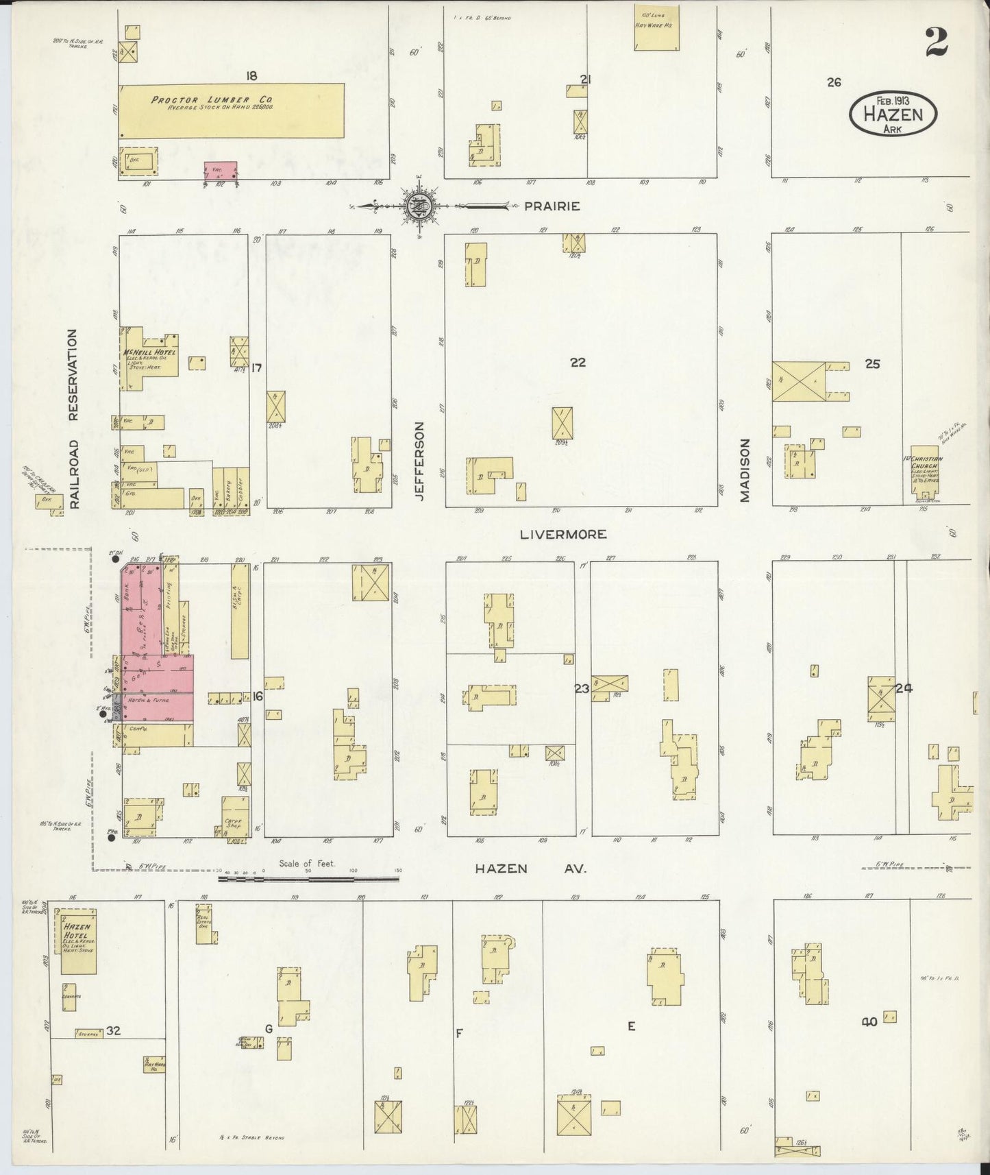 Sanborn Fire Insurance Map from Hazen, Prarie County, Arkansas (1913), Sheet #0002 - Historic Sanborn Fire Insurance Map Print, vintage old map wall art, antique decor, genealogy gift, Arkansas Arkansas map