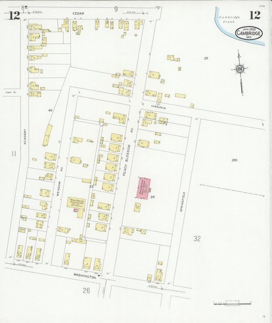 Sanborn Fire Insurance Map from Cambridge, Dorchester County, Maryland (1930), Sheet #0012 - Historic Sanborn Fire Insurance Map Print, vintage old map wall art, antique decor, genealogy gift, Maryland Maryland map