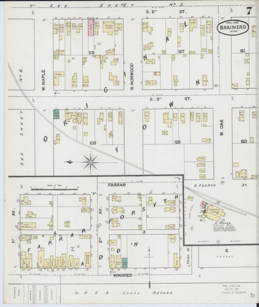 Sanborn Fire Insurance Map from Brainerd, Crow Wing County, Minnesota (1889), Sheet #0007 - Historic Sanborn Fire Insurance Map Print, vintage old map wall art, antique decor, genealogy gift, Minnesota Minnesota map
