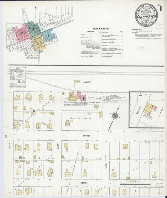 Sanborn Fire Insurance Map from Colchester, Mcdonough County, Illinois (1912), Sheet #0001 - Complete Map Set gallery image, historic Sanborn map, vintage wall art, Illinois Illinois