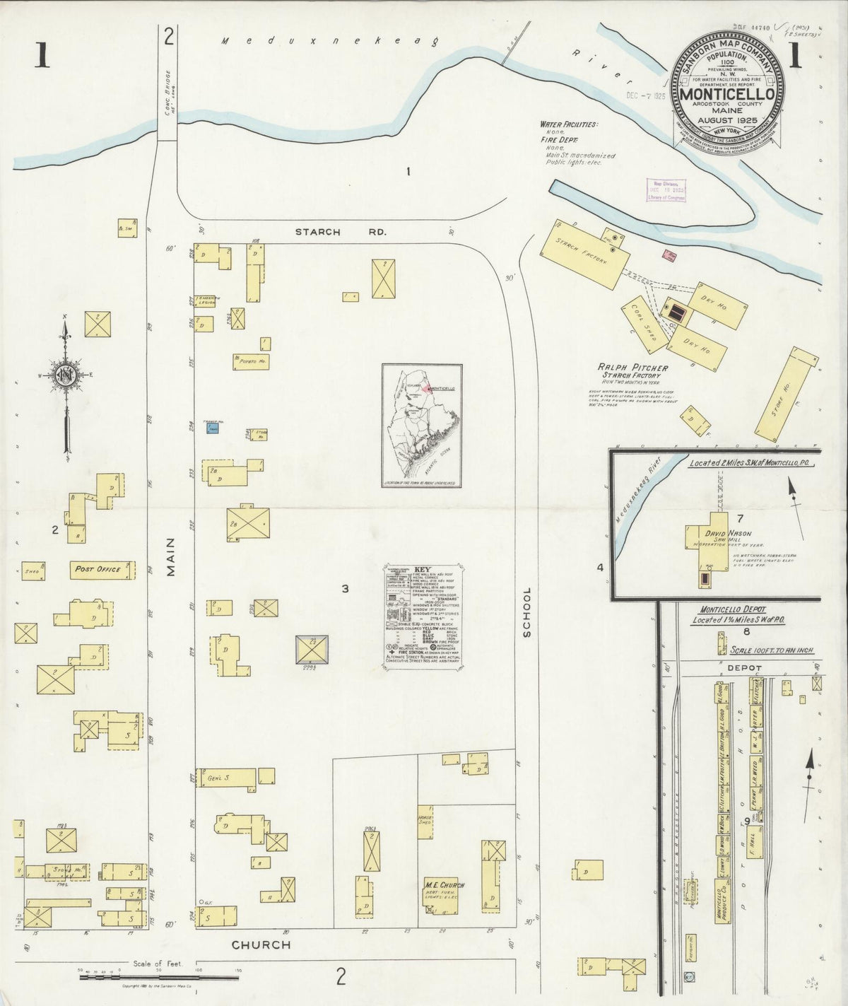 Sanborn Fire Insurance Map from Monticello, Aroostook County, Maine (1925), Sheet #0001 - Complete Map Set gallery image, historic Sanborn map, vintage wall art, Maine Maine