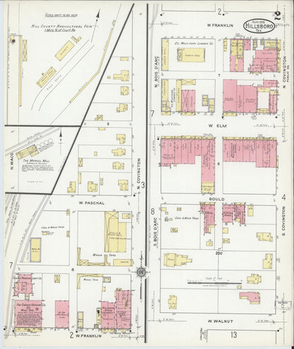 Sanborn Fire Insurance Map from Hillsboro, Hill County, Texas (1918), Sheet #0002 - Complete Map Set gallery image, historic Sanborn map, vintage wall art, Texas Texas