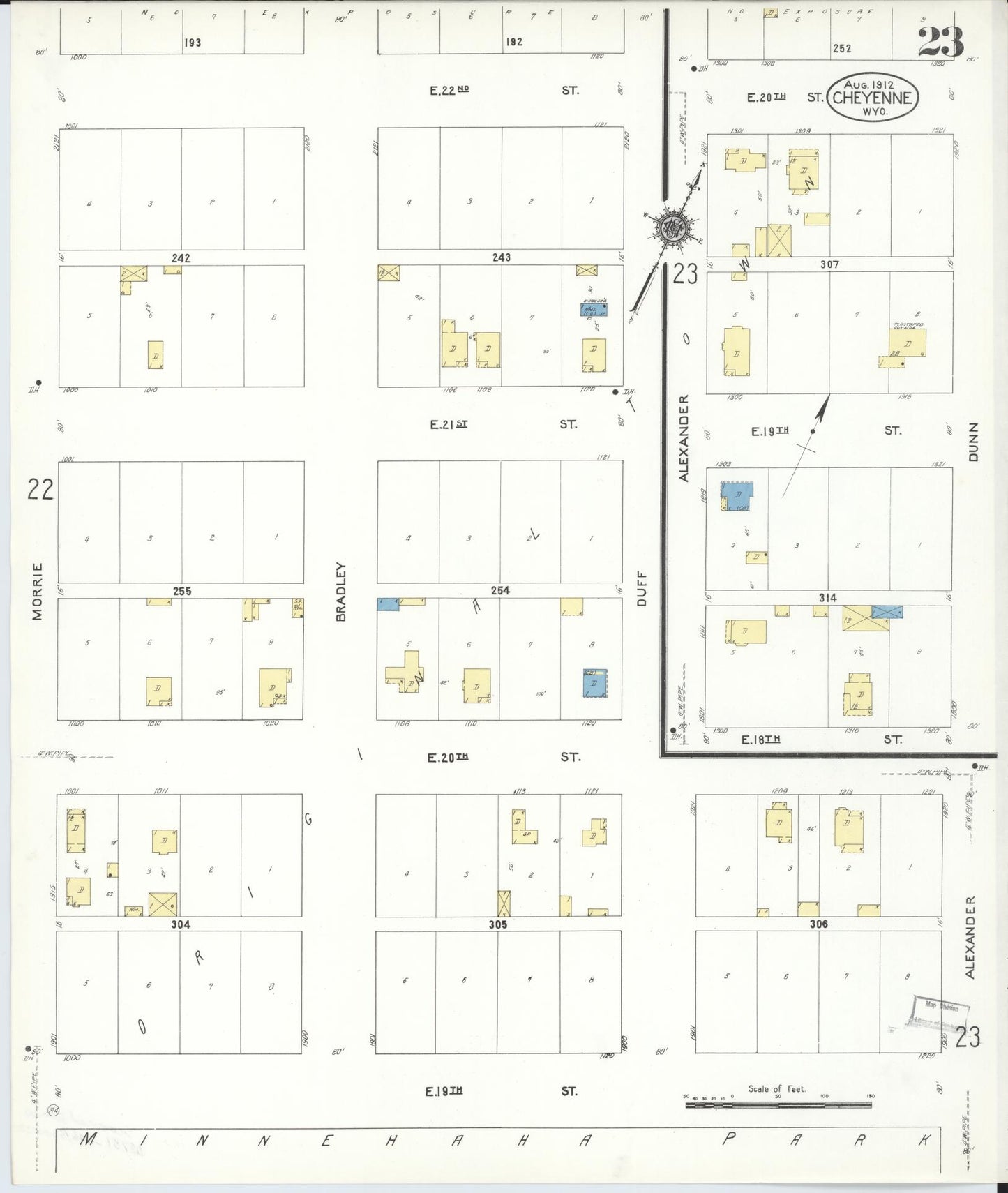 Sanborn Fire Insurance Map from Cheyenne, Laramie County, Wyoming (1912), Sheet #0023 - Complete Map Set gallery image, historic Sanborn map, vintage wall art, Wyoming Wyoming