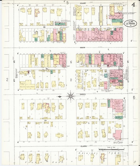 Sanborn Fire Insurance Map from Le Mars, Plymouth County, Iowa (1907), Sheet #0004 - Historic Sanborn Fire Insurance Map Print, vintage old map wall art