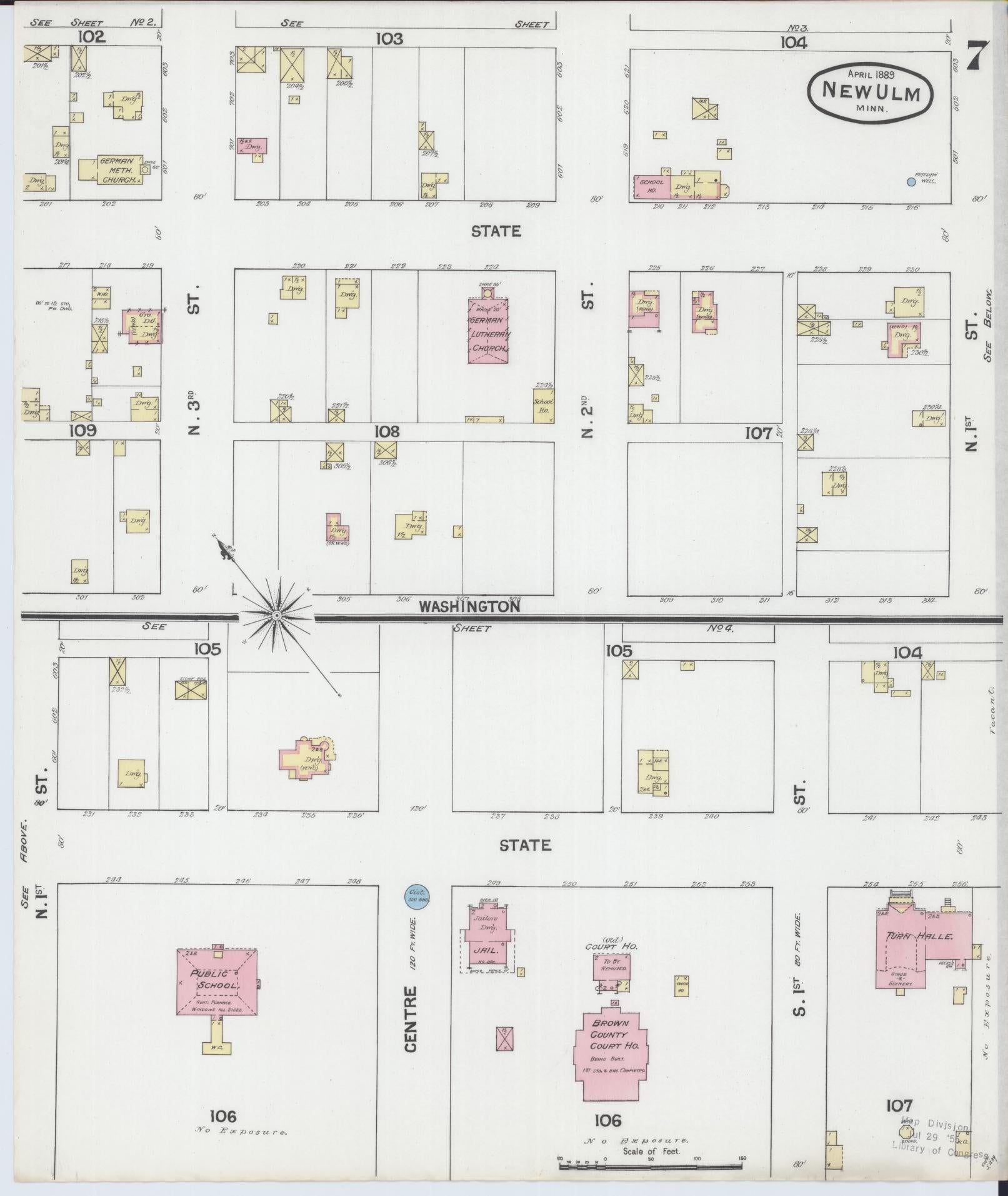 Sanborn Fire Insurance Map from New Ulm, Brown County, Minnesota (1889), Sheet #0007 - Historic Sanborn Fire Insurance Map Print, vintage old map wall art, antique decor, genealogy gift, Minnesota Minnesota map