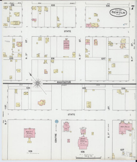 Sanborn Fire Insurance Map from New Ulm, Brown County, Minnesota (1889), Sheet #0007 - Historic Sanborn Fire Insurance Map Print, vintage old map wall art, antique decor, genealogy gift, Minnesota Minnesota map