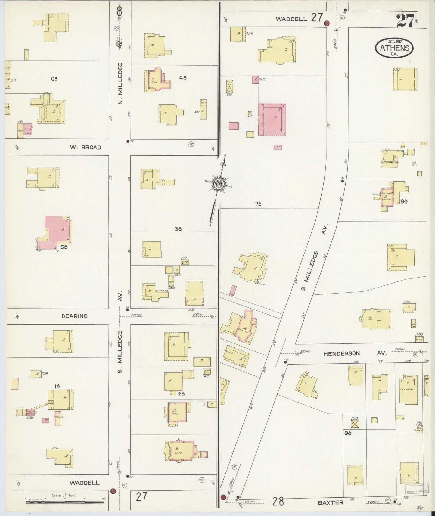 Sanborn Fire Insurance Map from Athens, Clarke County, Georgia (1913), Sheet #0027 - Complete Map Set gallery image, historic Sanborn map, vintage wall art, Georgia Georgia