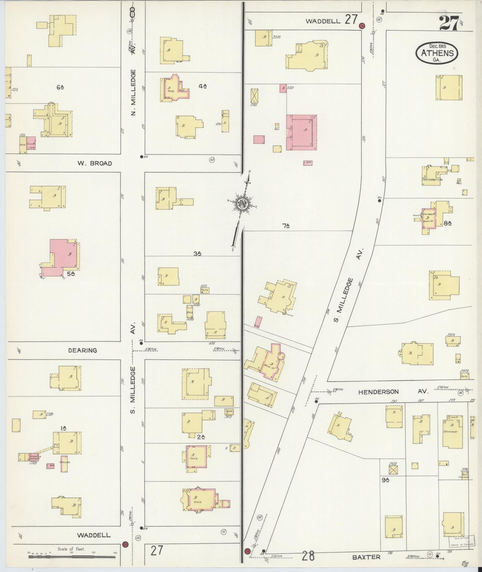 Sanborn Fire Insurance Map from Athens, Clarke County, Georgia (1913), Sheet #0027 - Complete Map Set gallery image, historic Sanborn map, vintage wall art, Georgia Georgia