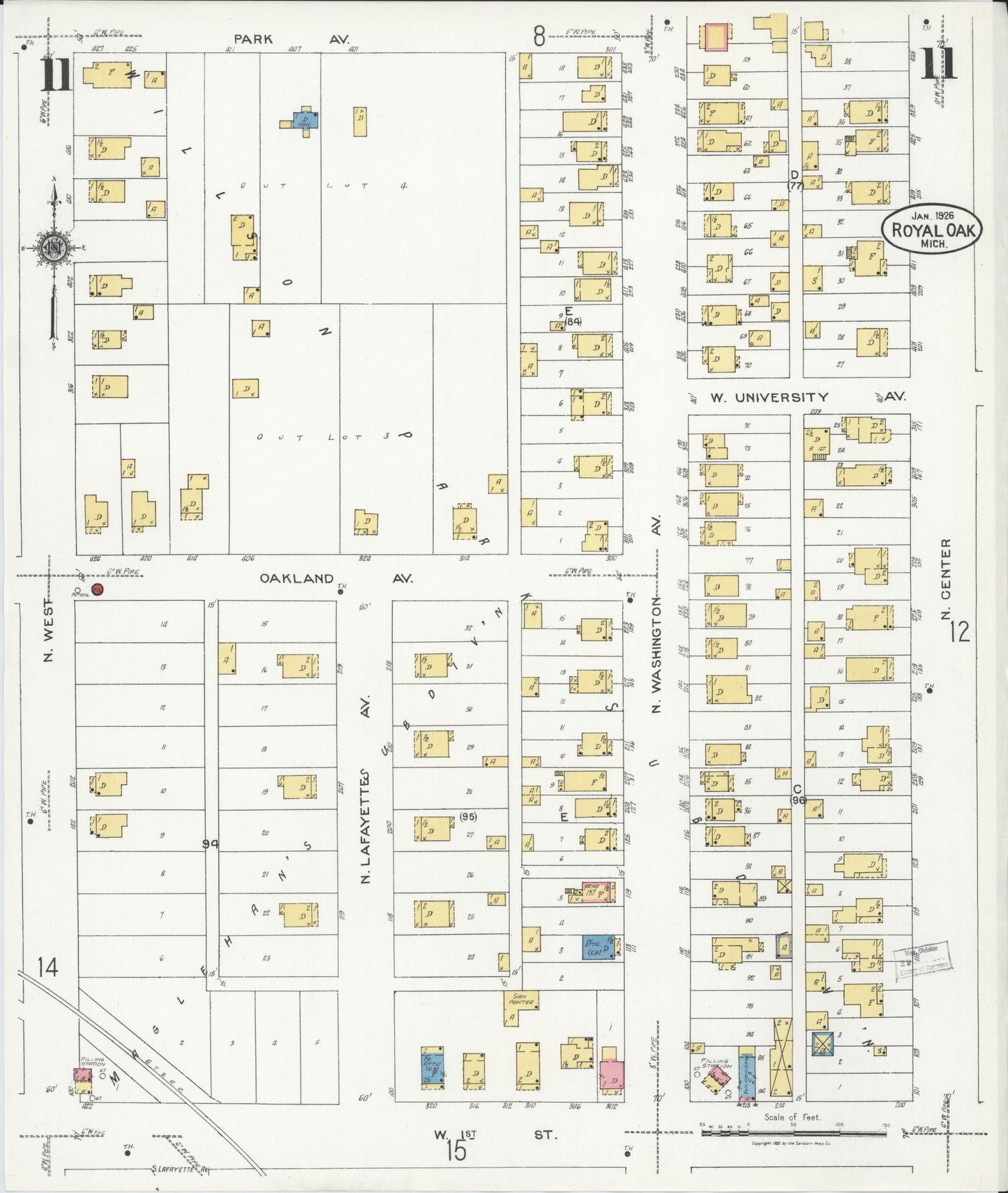 Sanborn Fire Insurance Map from Royal Oak, Oakland County, Michigan (1926), Sheet #0011 - Complete Map Set gallery image, historic Sanborn map, vintage wall art, Michigan Michigan