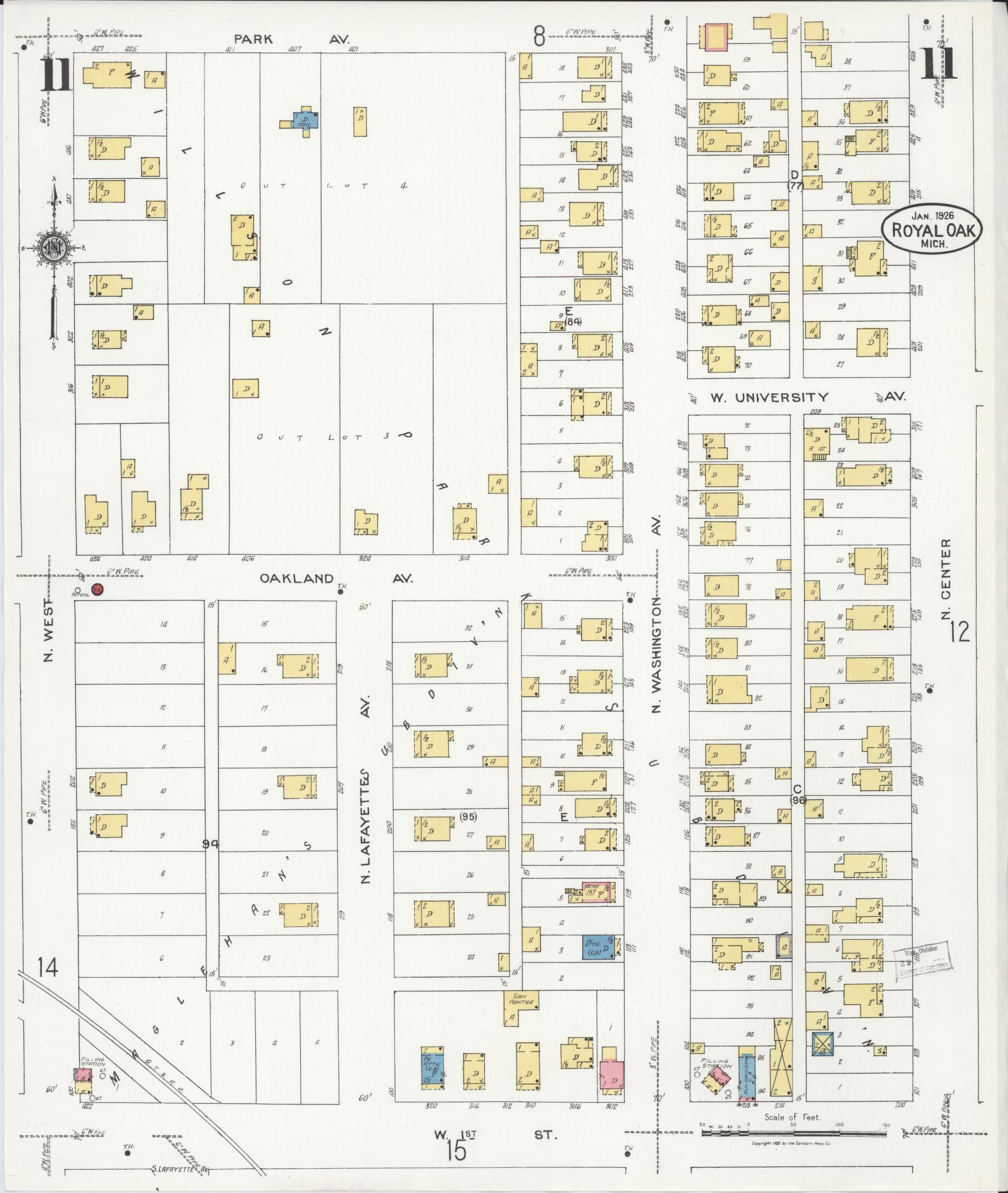 Sanborn Fire Insurance Map from Royal Oak, Oakland County, Michigan (1926), Sheet #0011 - Complete Map Set gallery image, historic Sanborn map, vintage wall art, Michigan Michigan