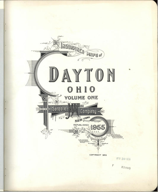 Sanborn Fire Insurance Map from Dayton, Montgomery County, Ohio (1955), Sheet #0001 - Complete Map Set gallery image, historic Sanborn map, vintage wall art, Ohio Ohio