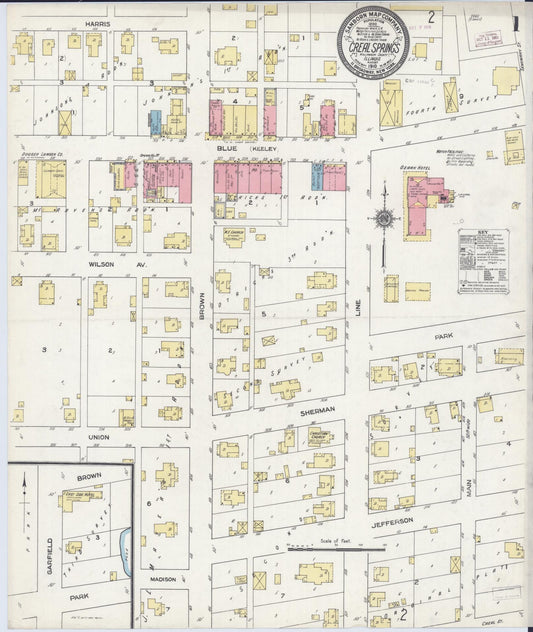 Sanborn Fire Insurance Map from Creal Springs, Williamson County, Illinois (1910), Sheet #0001 - Historic Sanborn Fire Insurance Map Print, vintage old map wall art, antique decor, genealogy gift, Illinois Illinois map
