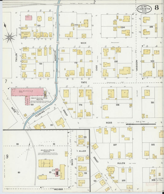Sanborn Fire Insurance Map from Corinth, Alcorn County, Mississippi (1904), Sheet #0008 - Historic Sanborn Fire Insurance Map Print, vintage old map wall art, antique decor, genealogy gift, Mississippi Mississippi map