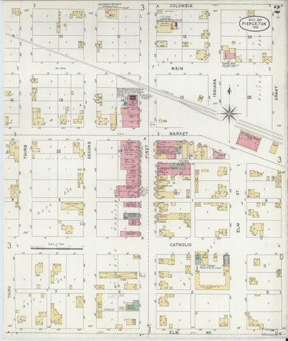 Sanborn Fire Insurance Map from Pierceton, Kosciusko County, Indiana (1901), Sheet #0002 - Historic Sanborn Fire Insurance Map Print, vintage old map wall art, antique decor, genealogy gift, Indiana Indiana map