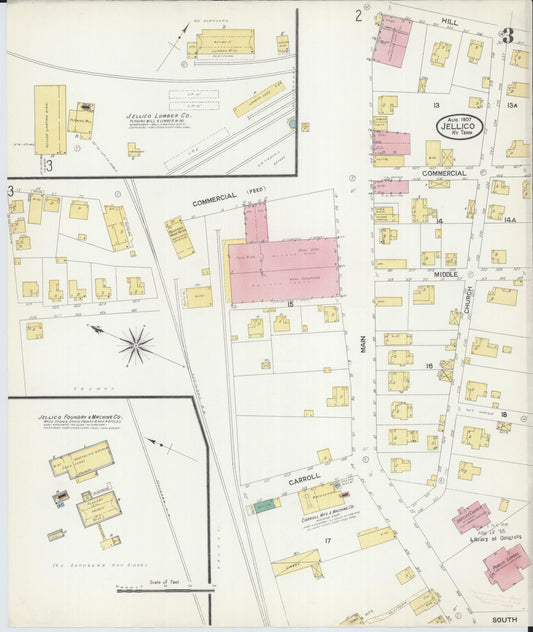 Sanborn Fire Insurance Map from Jellico, Whitley County, Ky., and Campbell County, Tenna, Kentucky (1907), Sheet #0003 - Historic Sanborn Fire Insurance Map Print, vintage old map wall art, antique decor, genealogy gift, Kentucky Kentucky map