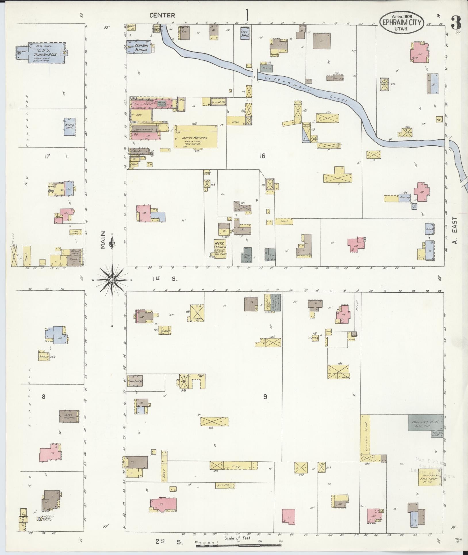 Sanborn Fire Insurance Map from Ephraim, Sanpete County, Utah (1908), Sheet #0003 - Historic Sanborn Fire Insurance Map Print, vintage old map wall art, antique decor, genealogy gift, Utah Utah map