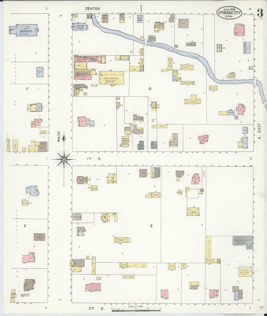 Sanborn Fire Insurance Map from Ephraim, Sanpete County, Utah (1908), Sheet #0003 - Historic Sanborn Fire Insurance Map Print, vintage old map wall art, antique decor, genealogy gift, Utah Utah map