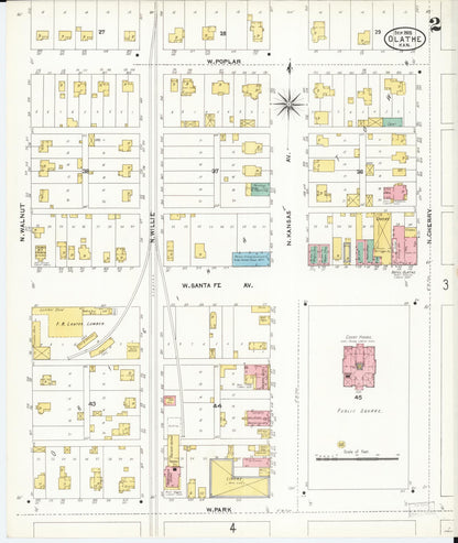 Sanborn Fire Insurance Map from Olathe, Johnson County, Kansas (1905), Sheet #0002 - Complete Map Set gallery image, historic Sanborn map, vintage wall art, Kansas Kansas