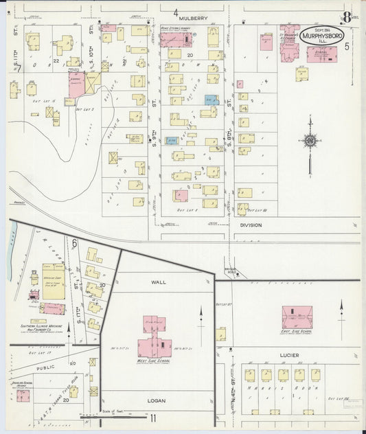 Sanborn Fire Insurance Map from Murphysboro, Jackson County, Illinois (1914), Sheet #0008 - Historic Sanborn Fire Insurance Map Print, vintage old map wall art, antique decor, genealogy gift, Illinois Illinois map