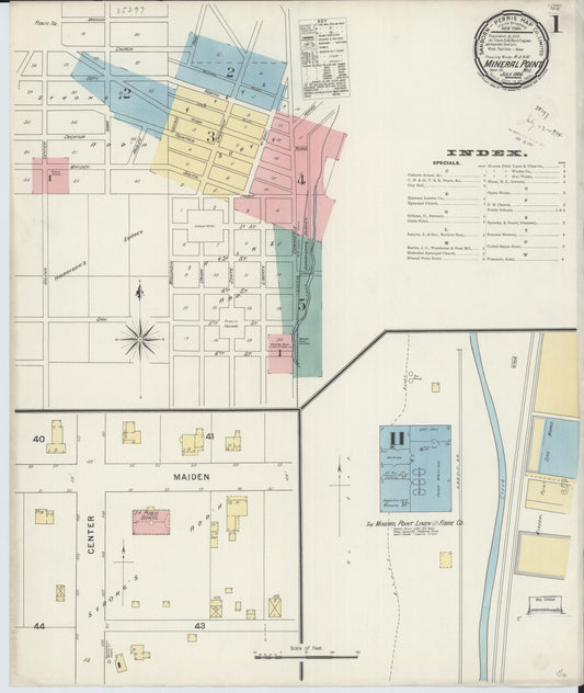 Sanborn Fire Insurance Map from Mineral Point, Iowa County, Wisconsin (1894), Sheet #0001 - Historic Sanborn Fire Insurance Map Print, vintage old map wall art, antique decor, genealogy gift, Wisconsin Wisconsin map