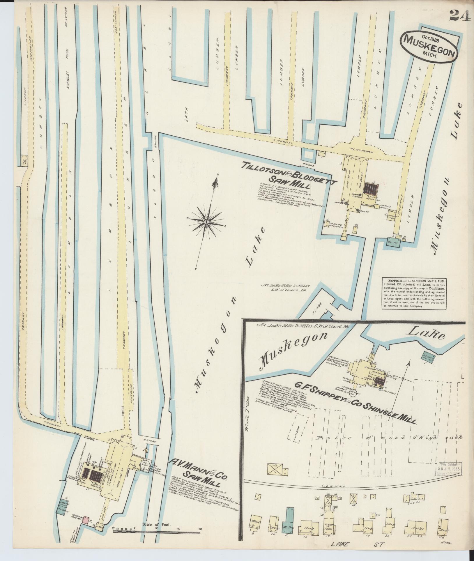 Sanborn Fire Insurance Map from Muskegon, Muskegon County, Michigan (1883), Sheet #0024 - Complete Map Set gallery image, historic Sanborn map, vintage wall art, Michigan Michigan