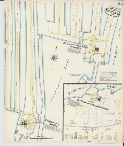 Sanborn Fire Insurance Map from Muskegon, Muskegon County, Michigan (1883), Sheet #0024 - Complete Map Set gallery image, historic Sanborn map, vintage wall art, Michigan Michigan