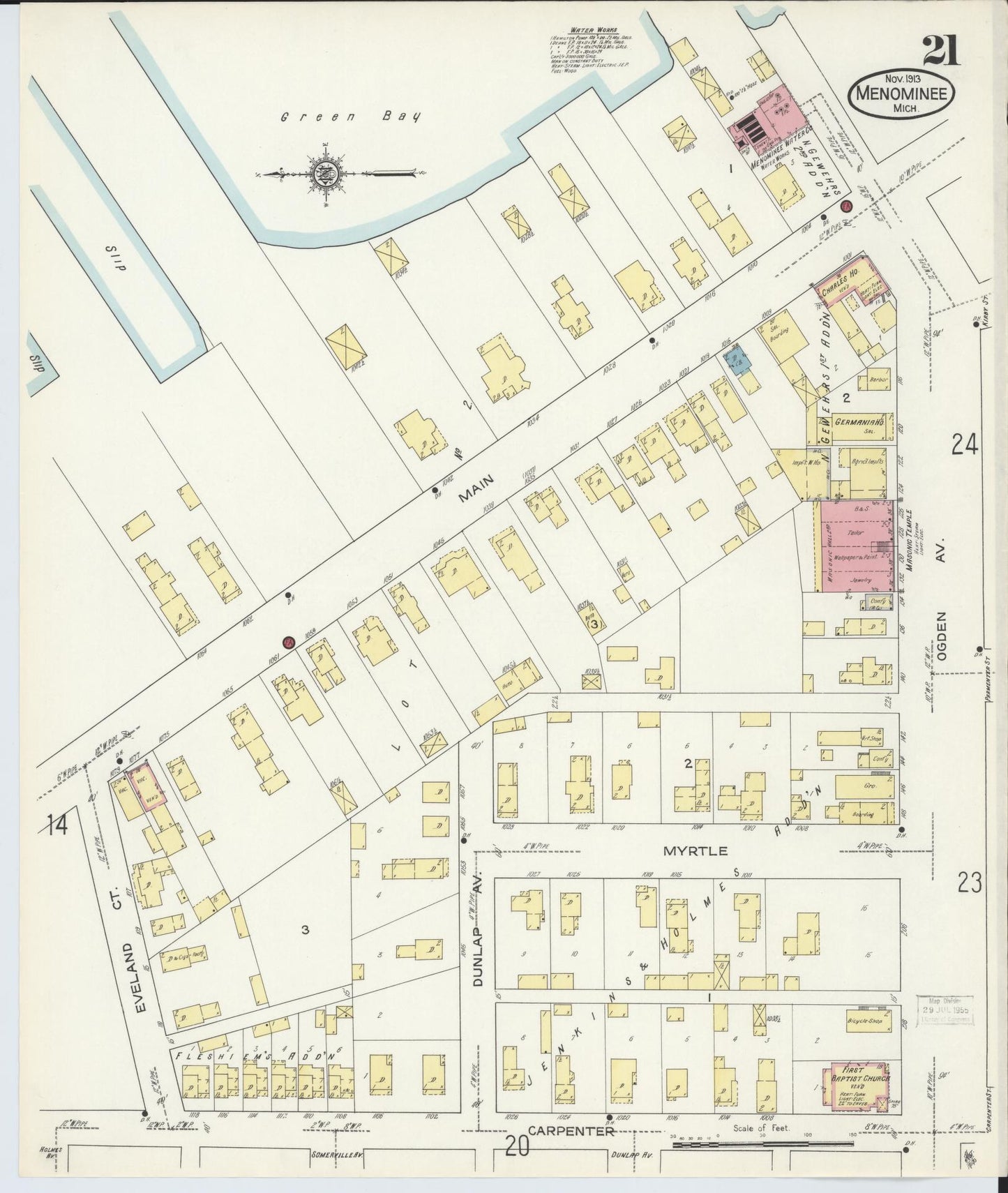 Sanborn Fire Insurance Map from Menominee, Menominee County, Michigan (1913), Sheet #0021 - Complete Map Set gallery image, historic Sanborn map, vintage wall art, Michigan Michigan