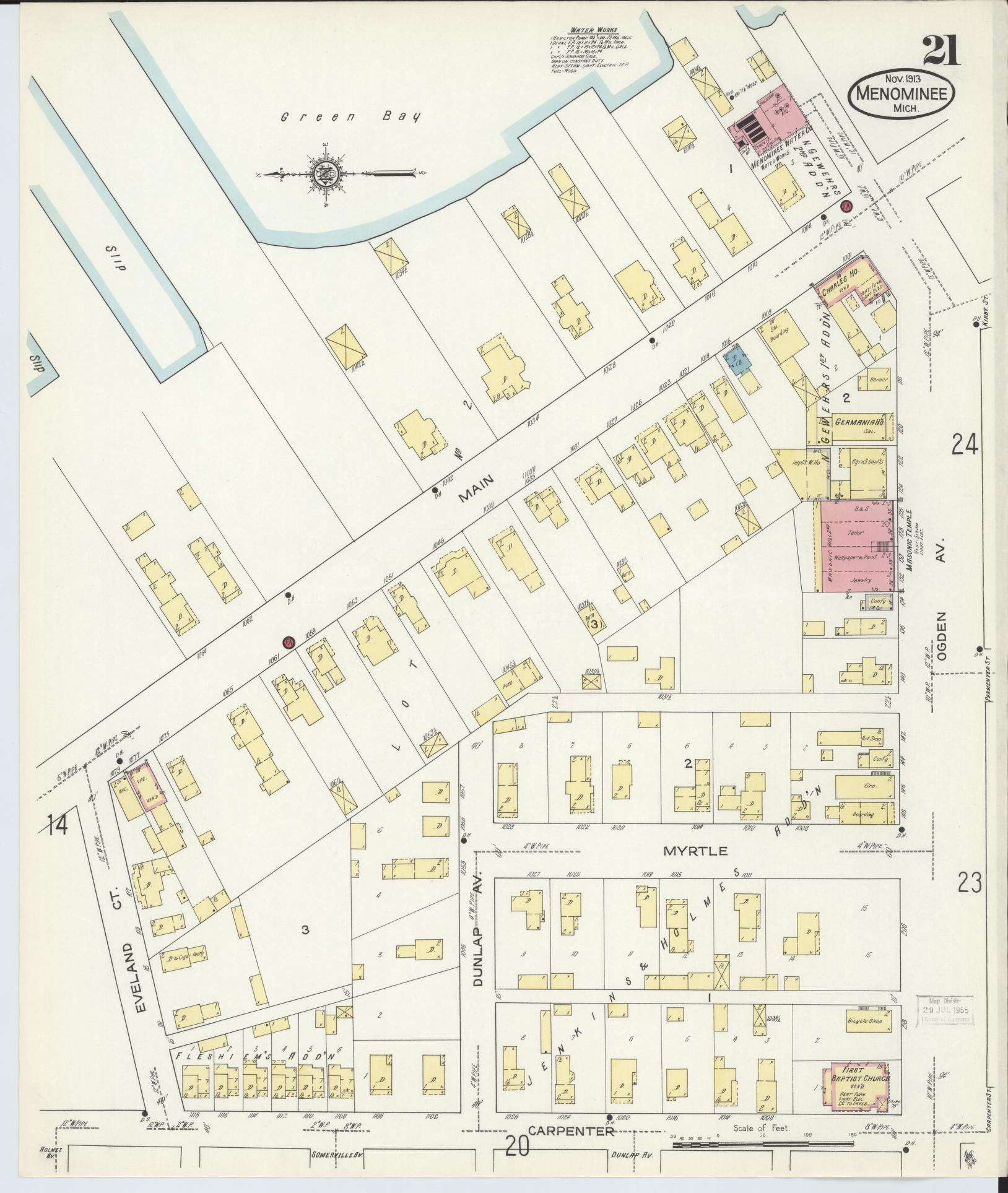 Sanborn Fire Insurance Map from Menominee, Menominee County, Michigan (1913), Sheet #0021 - Complete Map Set gallery image, historic Sanborn map, vintage wall art, Michigan Michigan
