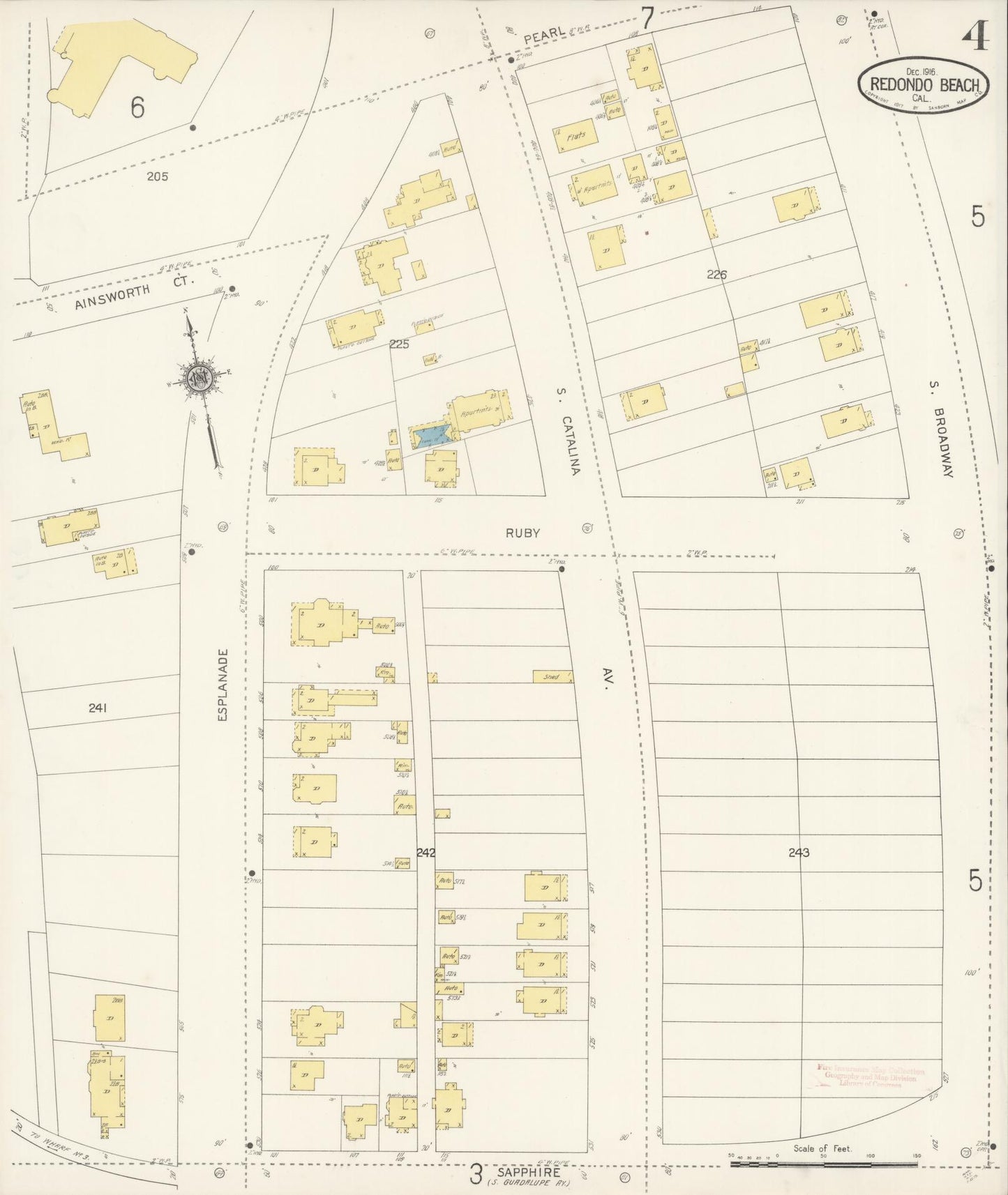 Sanborn Fire Insurance Map from Redondo Beach, Los Angeles County, California (1916), Sheet #0004 - Complete Map Set gallery image, historic Sanborn map, vintage wall art, California California