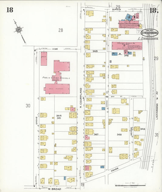 Sanborn Fire Insurance Map from Stroudsburg, Monroe County, Pennsylvania (1923), Sheet #0018 - Historic Sanborn Fire Insurance Map Print, vintage old map wall art, antique decor, genealogy gift, Pennsylvania Pennsylvania map
