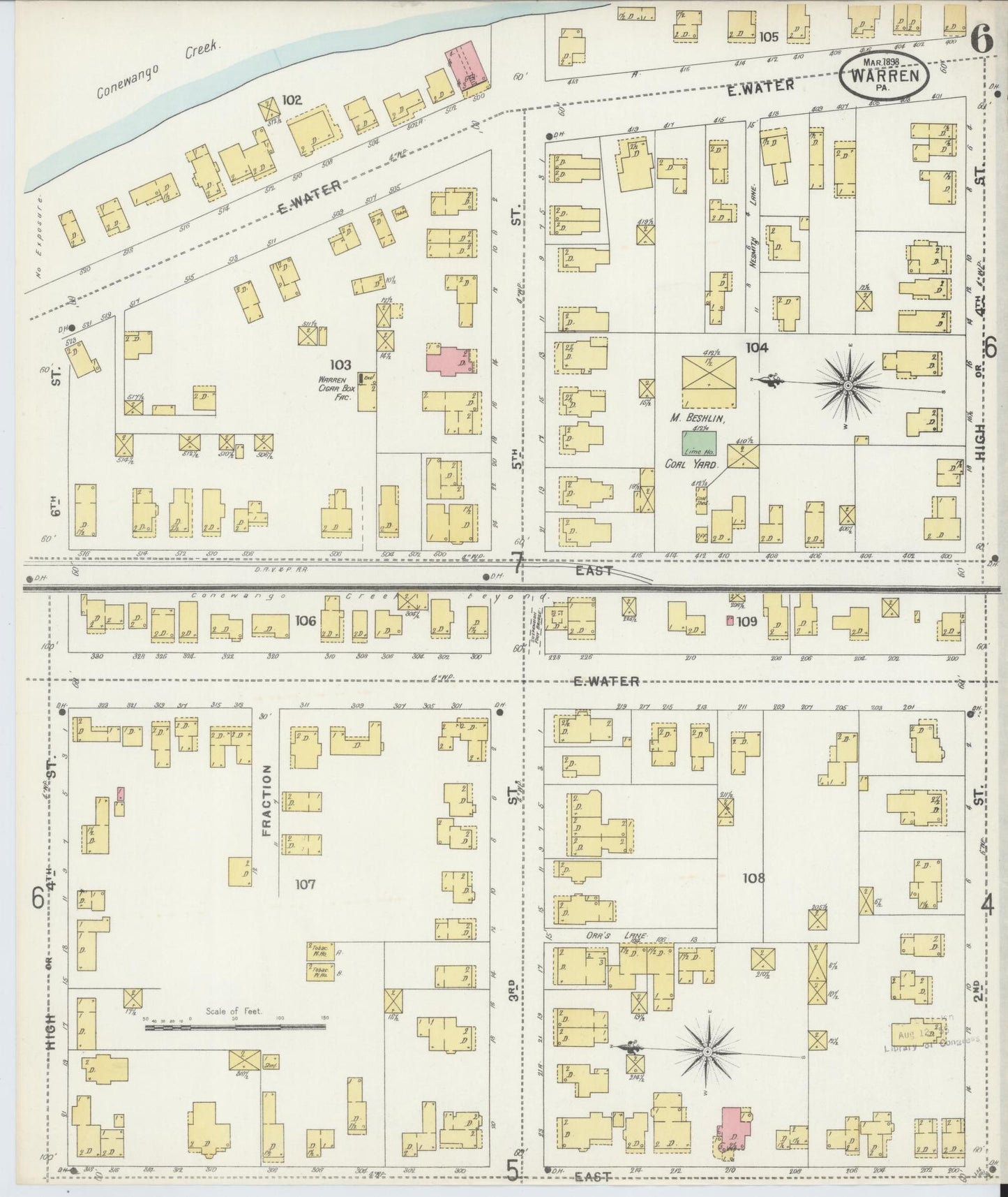 Sanborn Fire Insurance Map from Warren, Warren County, Pennsylvania (1898), Sheet #0006 - Complete Map Set gallery image, historic Sanborn map, vintage wall art, Pennsylvania Pennsylvania
