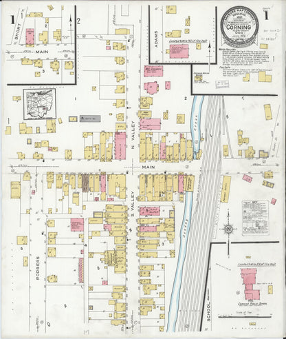 Sanborn Fire Insurance Map from Corning, Perry County, Ohio (1926), Sheet #0001 - Historic Sanborn Fire Insurance Map Print, vintage old map wall art, antique decor, genealogy gift, Ohio Ohio map