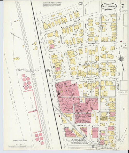 Sanborn Fire Insurance Map from East Liverpool, Columbiana County, Ohio (1913), Sheet #0007 - Historic Sanborn Fire Insurance Map Print, vintage old map wall art, antique decor, genealogy gift, Ohio Ohio map